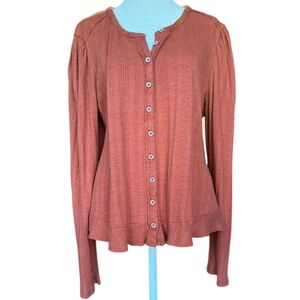 Pilcro Puffed‎ Sleeve Orange Button Top Sz 1X